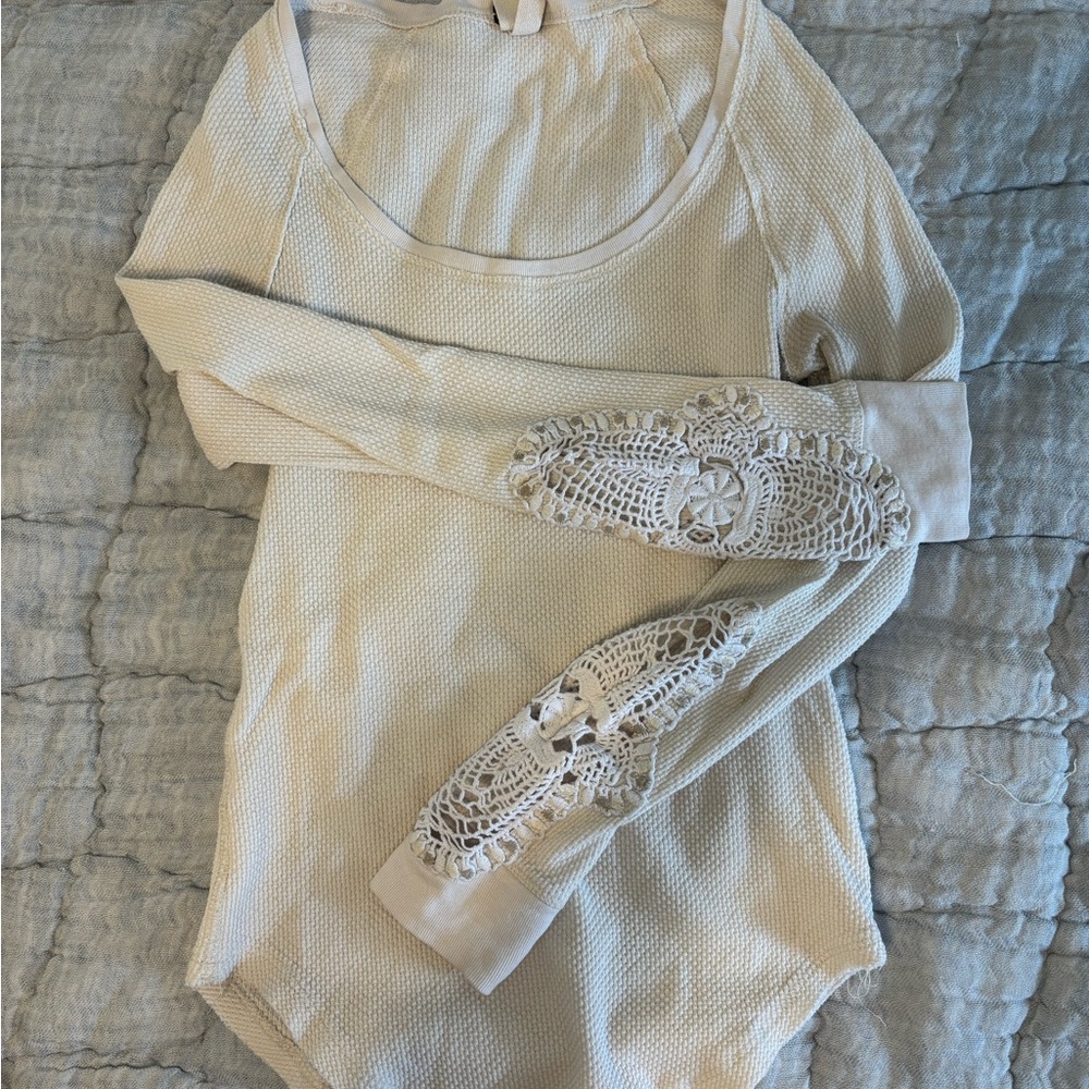 Cream Long Sleeve Top with Lace Detail